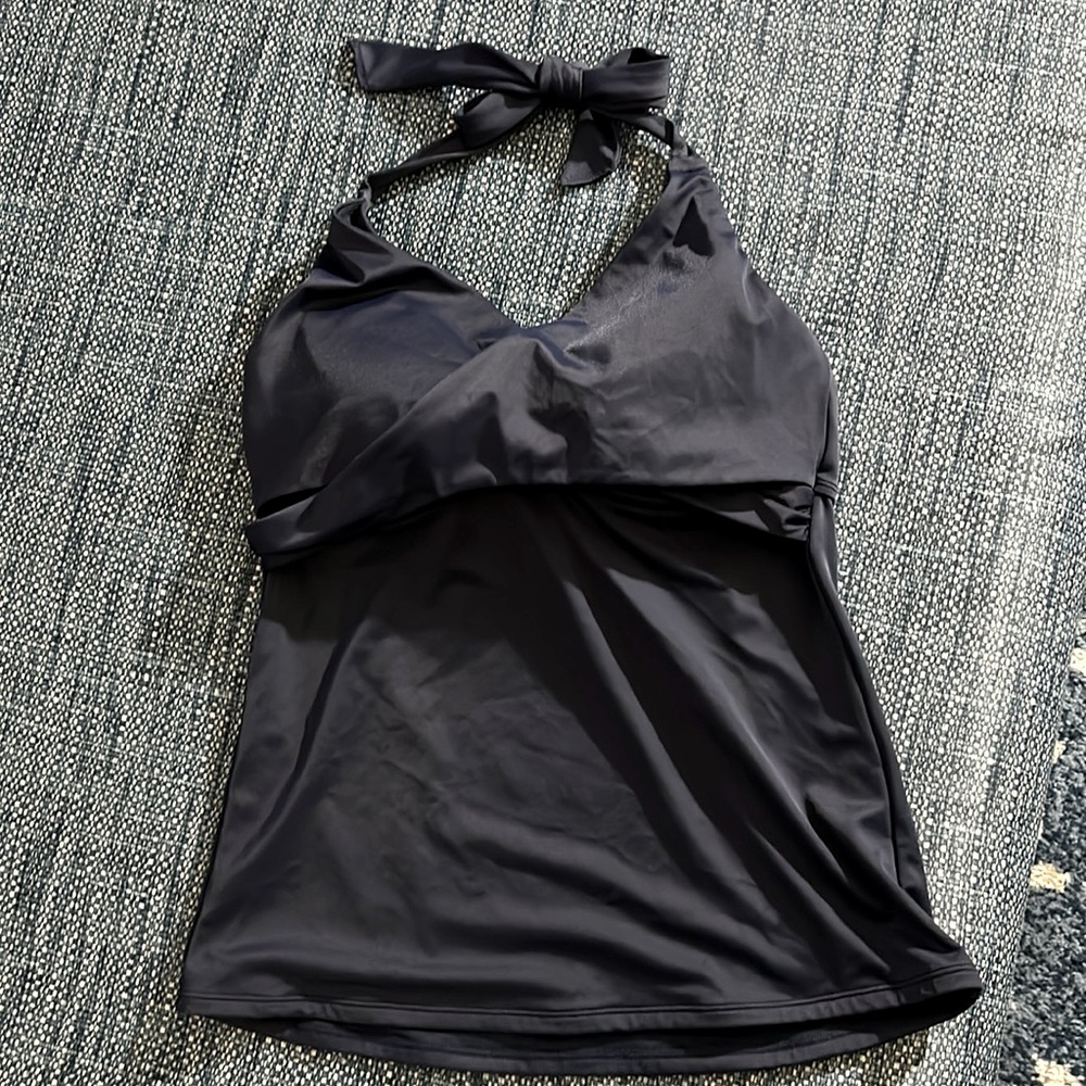 Athleta Navy Blue Twist Underwire Bra Cup Halter Tie swim Tankini Top SZ 36 B/C
